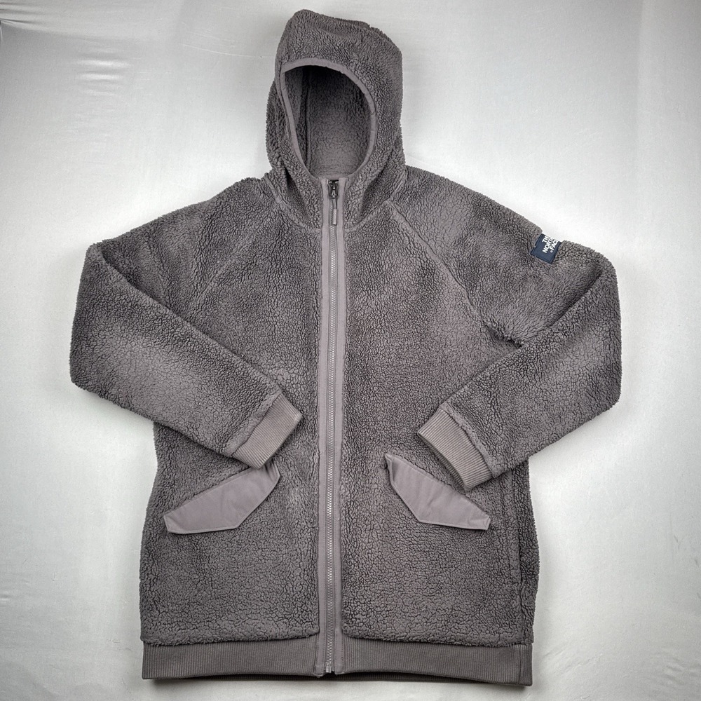 The North Face Sherpa Fleece Hoodie Jacket Women's Large Gray Lavender Full Zip